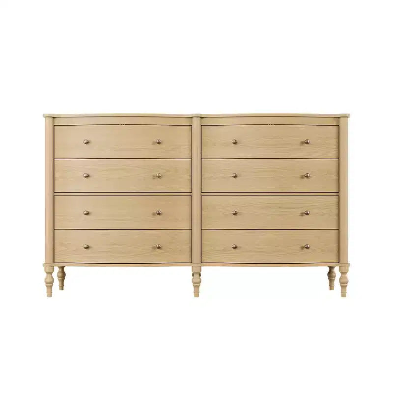 Commode vintage à façade incurvée avec 8 tiroirs - Noir/Chêne clair, Poignées bronze, MDF