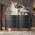 Commode vintage à façade incurvée avec 8 tiroirs - Noir/Chêne clair, Poignées bronze, MDF