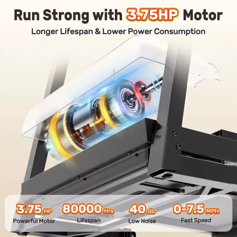 Inclined Treadmill w/ 300lb Capacity,3.75HP Folding Treadmill for Home,71 Program,APP Control,7.5MPH,HiFi Speaker,Shock-Absorbing, Knee Strap Gift