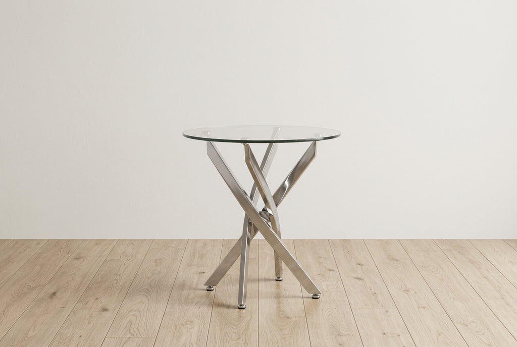 23.6 Inch Round Glass End Table, Tempered Glass Top with Chrome Legs for Living Room Dining Room Home Office