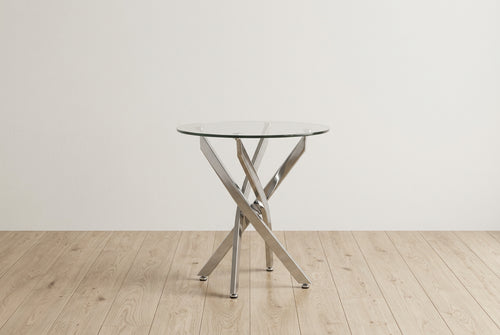 23.6 Inch Round Glass End Table, Tempered Glass Top with Chrome Legs for Living Room Dining Room Home Office