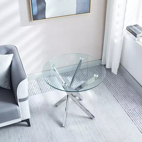 Table d'appoint ronde en verre trempé de 23,6 po – Pieds chromés, base à 4 points, accent moderne