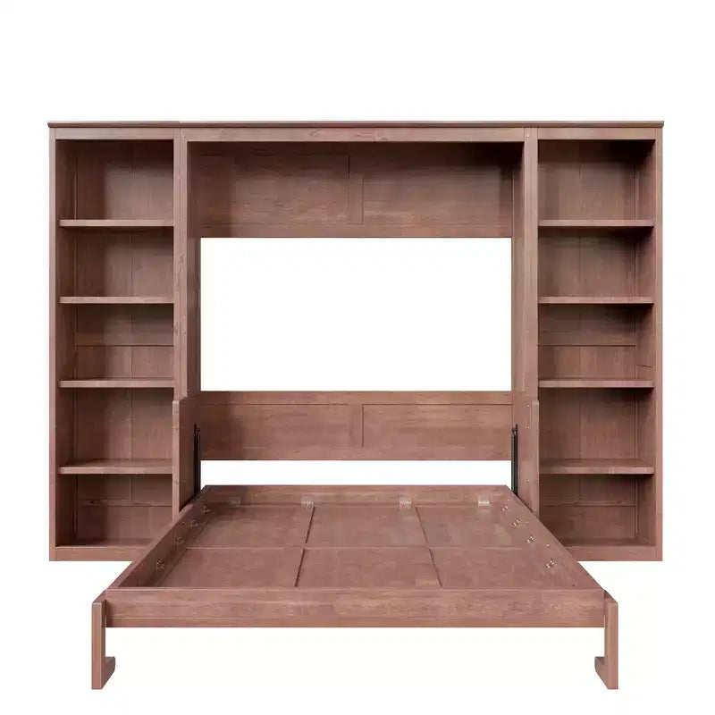 Lit escamotable grand lit/queen size – Lit mural peu encombrant avec bureau et étagère, marron foncé