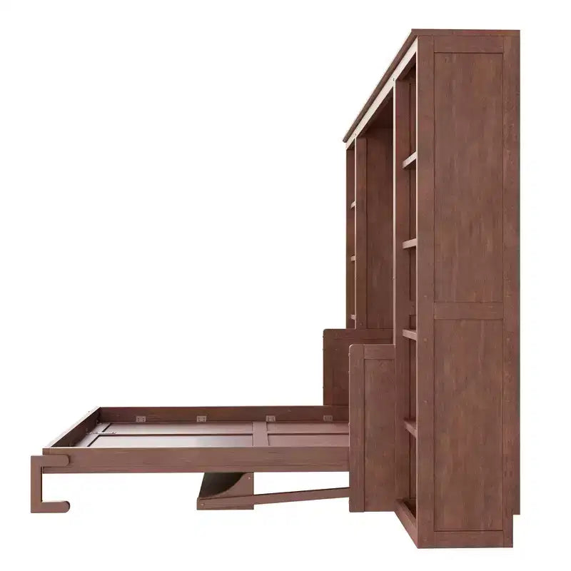 Lit escamotable grand lit/queen size – Lit mural peu encombrant avec bureau et étagère, marron foncé