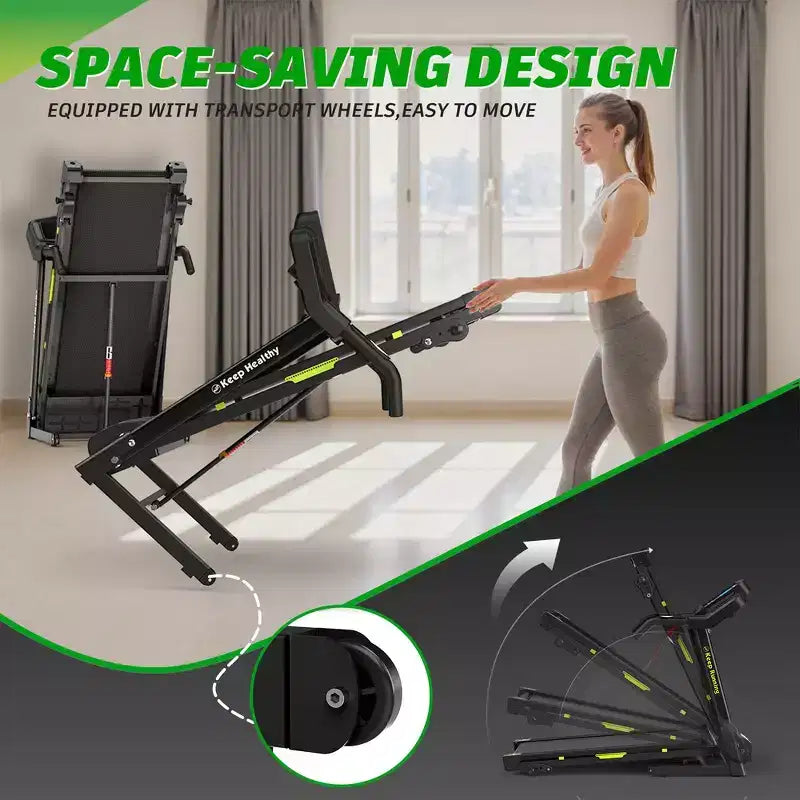 Whisen Electric Foldable Treadmill, 3.5HP Workout Running Machine Walking with 12 Preset Programs, Incline, Handrail Controls Speed