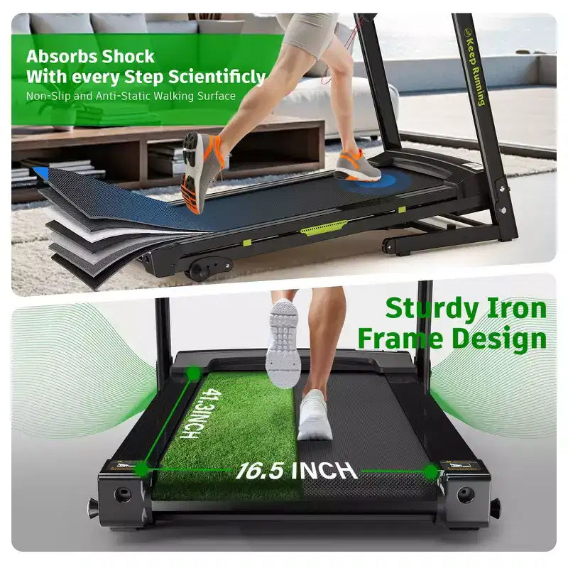 Whisen Electric Foldable Treadmill, 3.5HP Workout Running Machine Walking with 12 Preset Programs, Incline, Handrail Controls Speed