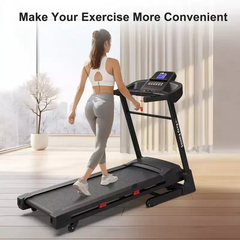Tapis de course pliable Whisen, machine de course à pied avec 12 programmes prédéfinis, inclinaison – Noir et rouge