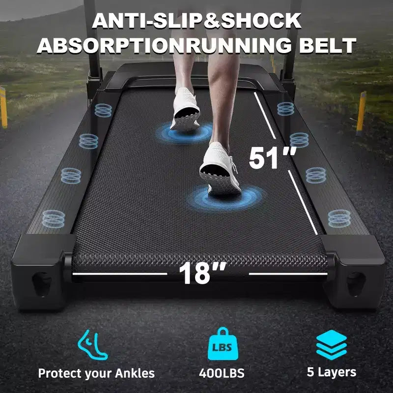Tapis de course pliable Whisen, machine de course à pied avec 12 programmes prédéfinis, inclinaison – Noir et rouge