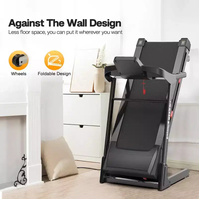 Tapis de course pliable Whisen, machine de course à pied avec 12 programmes prédéfinis, inclinaison – Noir et rouge