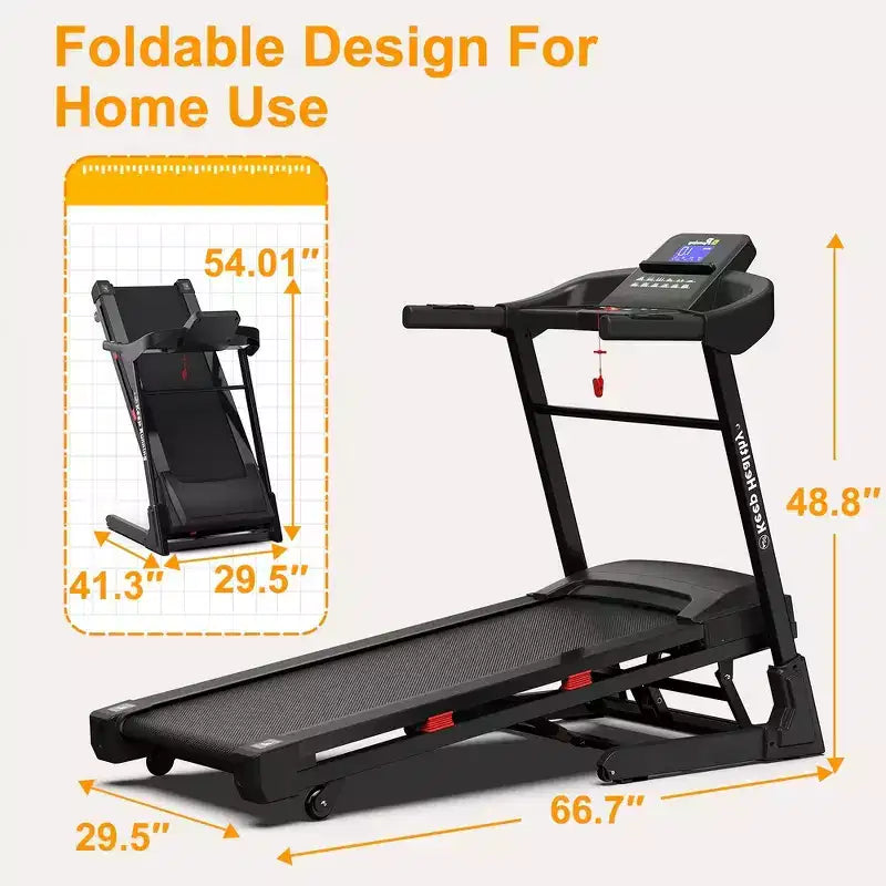 Tapis de course pliable Whisen, machine de course à pied avec 12 programmes prédéfinis, inclinaison – Noir et rouge