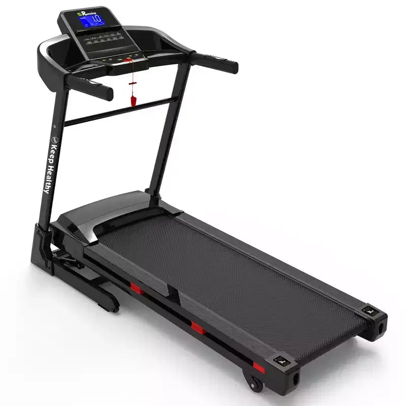 Tapis de course pliable Whisen, machine de course à pied avec 12 programmes prédéfinis, inclinaison – Noir et rouge