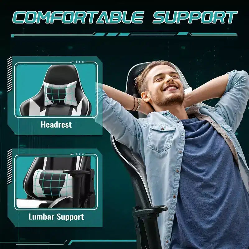 BALHAM TRADE-PU Leather Gaming Chair High Back Office Chair Adjustable Swivel Computer Desk Chair with Headrest