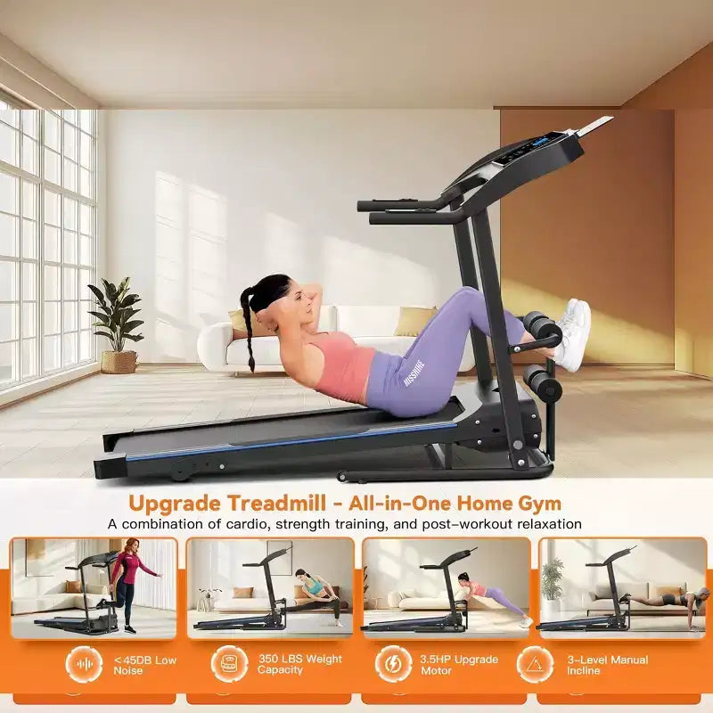 HOMDOX 2026 Upgrade 3.5HP Foldable Treadmill w/Sit Up Bench|Incline/350lbs Capacity|Smart LCD-Display Body Fat/Heart Rate MultiFUN_ Exercise Equipment