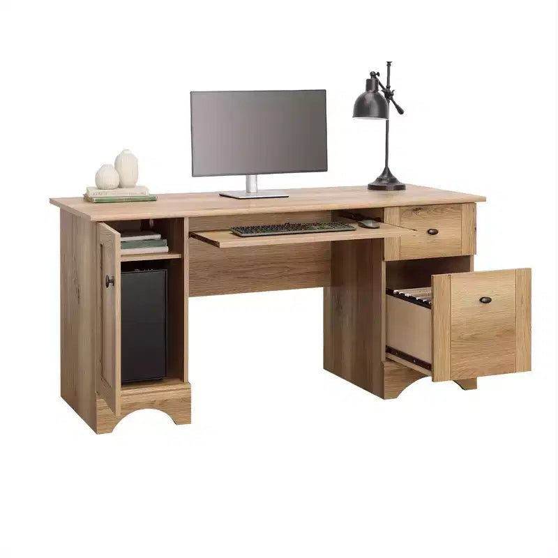 Bureau informatique de 151 cm avec tiroir clavier - 2 tiroirs, 1 armoire, Bois, Bureau à domicile
