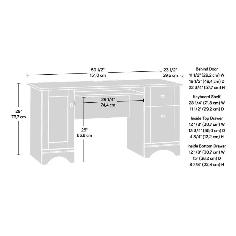 Bureau informatique de 151 cm avec tiroir clavier - 2 tiroirs, 1 armoire, Bois, Bureau à domicile