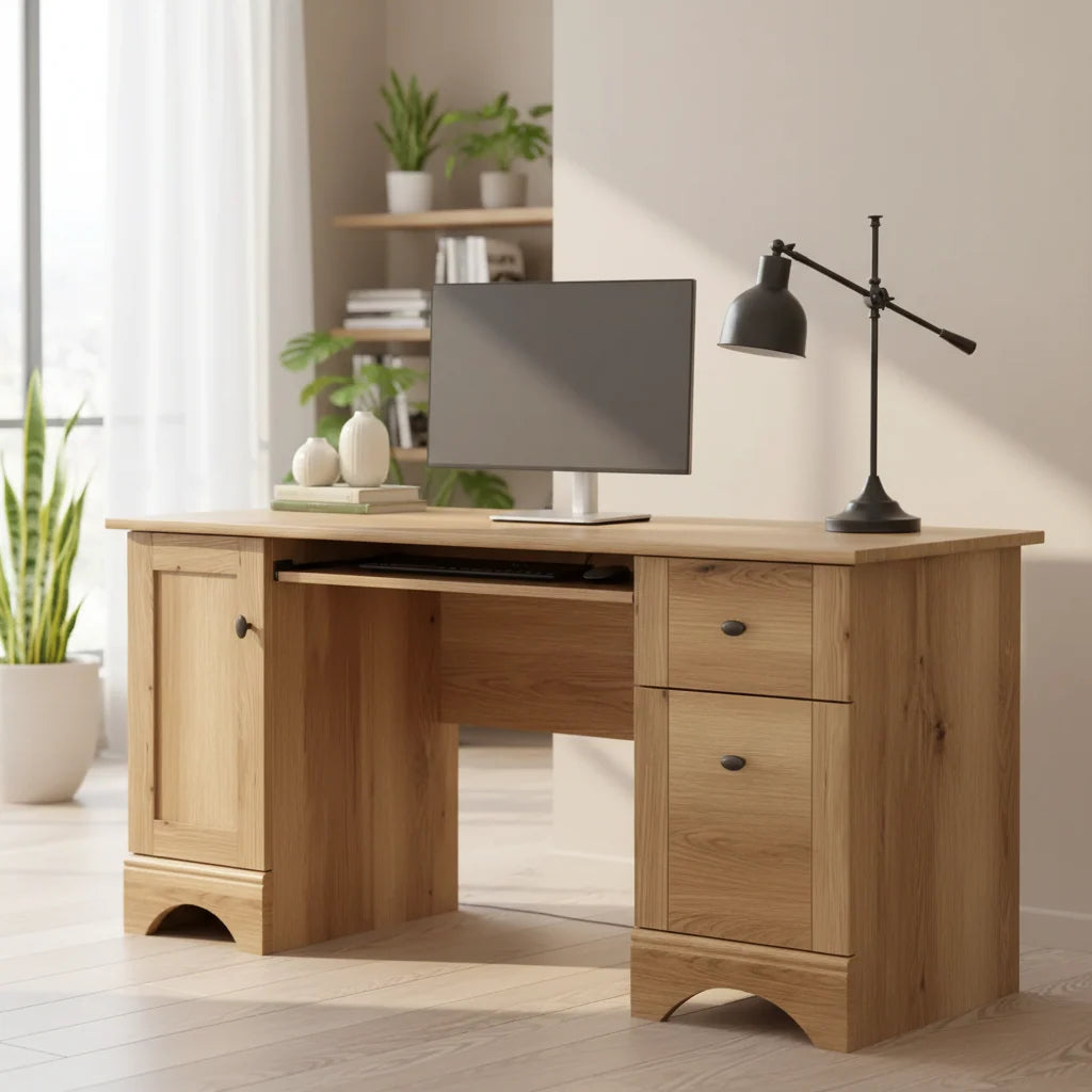 TUYOHW 59.45 Computer Desk,Office Desk with Slide-Out Keyboard Tray,2 Drawers and 1 Cabinet,Writing Desk for Home Office,Study,Game Room