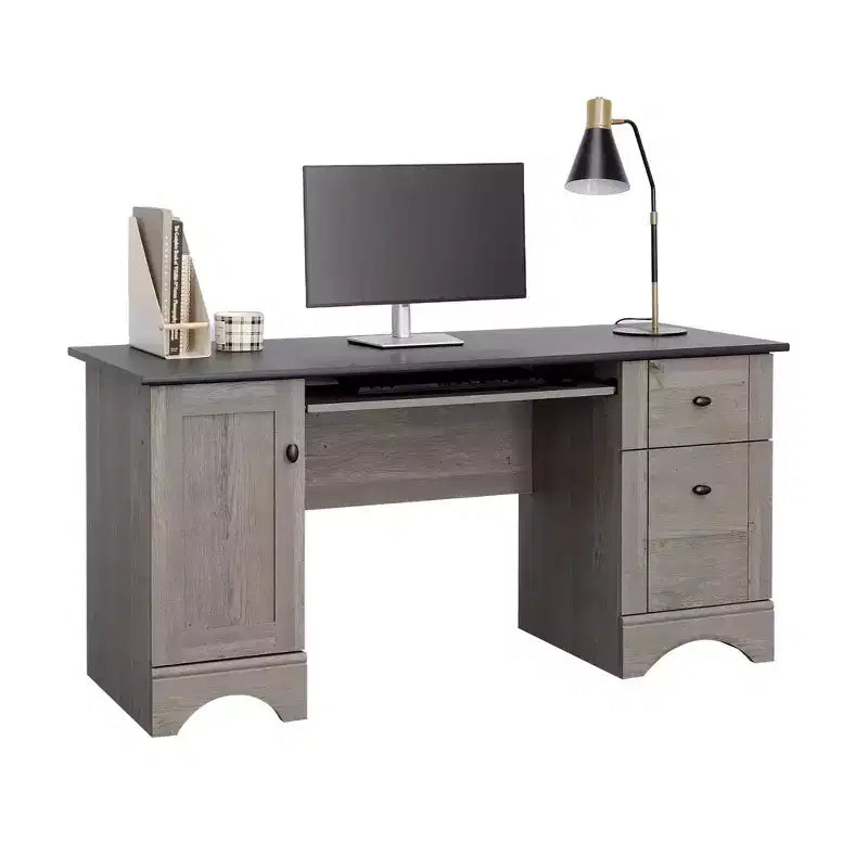 Bureau informatique de 151 cm avec tiroir clavier - 2 tiroirs, 1 armoire, Bois, Bureau à domicile