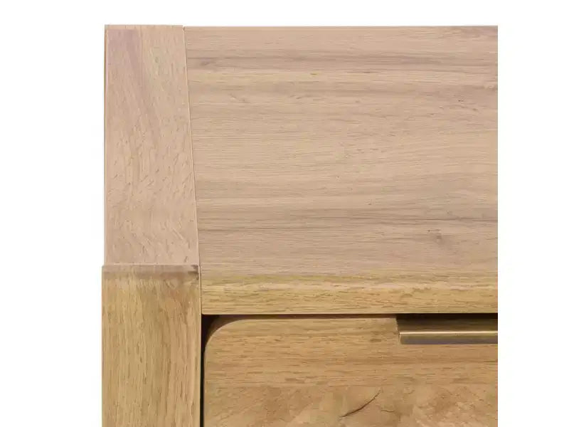 Table de chevet 2 tiroirs - Chêne/Laiton, MDF, 50x50x40 cm