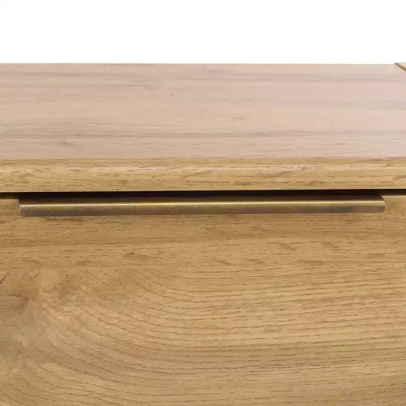 Table de chevet 2 tiroirs - Chêne/Laiton, MDF, 50x50x40 cm