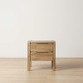 Table de chevet 2 tiroirs - Chêne/Laiton, MDF, 50x50x40 cm