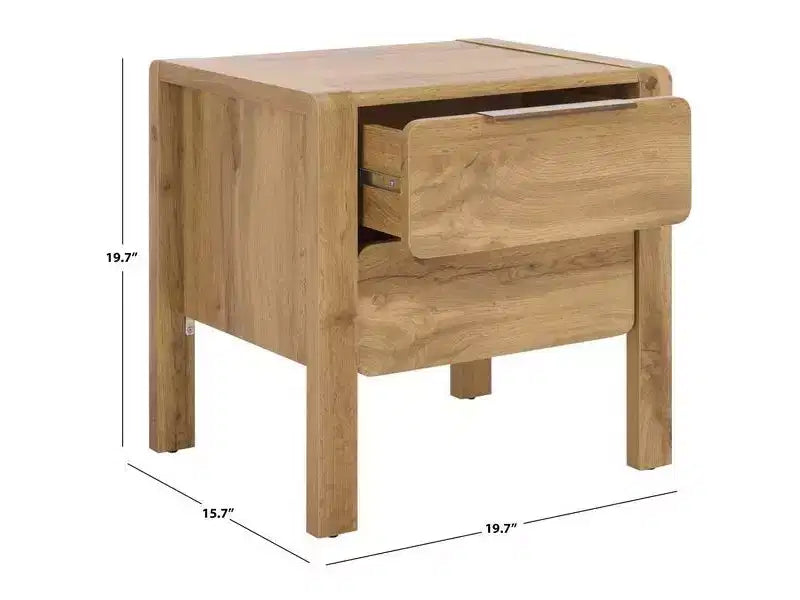 Table de chevet 2 tiroirs - Chêne/Laiton, MDF, 50x50x40 cm