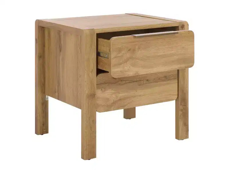 Table de chevet 2 tiroirs - Chêne/Laiton, MDF, 50x50x40 cm