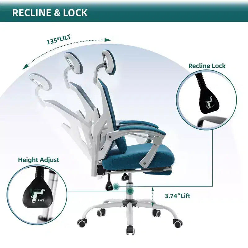 Chaise de bureau ergonomique TUYOHW avec repose-pieds rétractable, chaise de jeu avec coussin de soutien lombaire et accoudoirs rembourrés, chaise pivotante pour le bureau