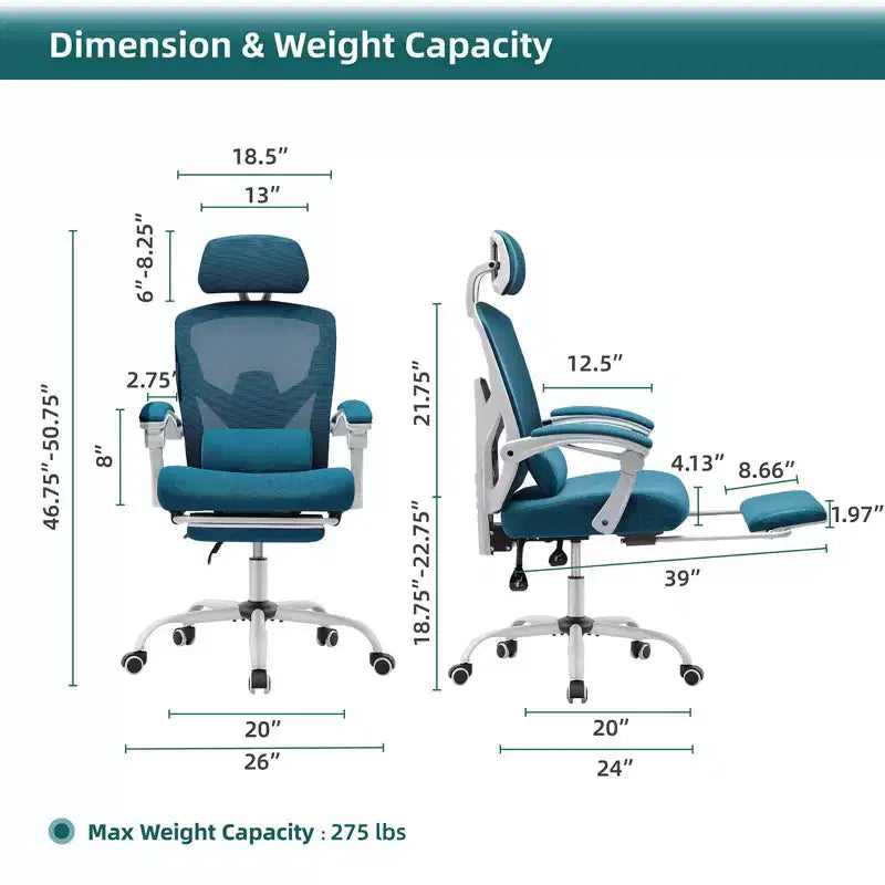 Chaise de bureau ergonomique TUYOHW avec repose-pieds rétractable, chaise de jeu avec coussin de soutien lombaire et accoudoirs rembourrés, chaise pivotante pour le bureau