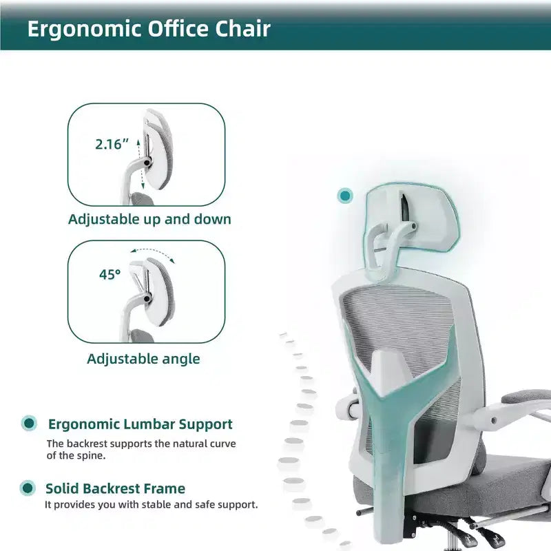 Chaise de bureau ergonomique TUYOHW avec repose-pieds rétractable, chaise de jeu avec coussin de soutien lombaire et accoudoirs rembourrés, chaise pivotante pour le bureau
