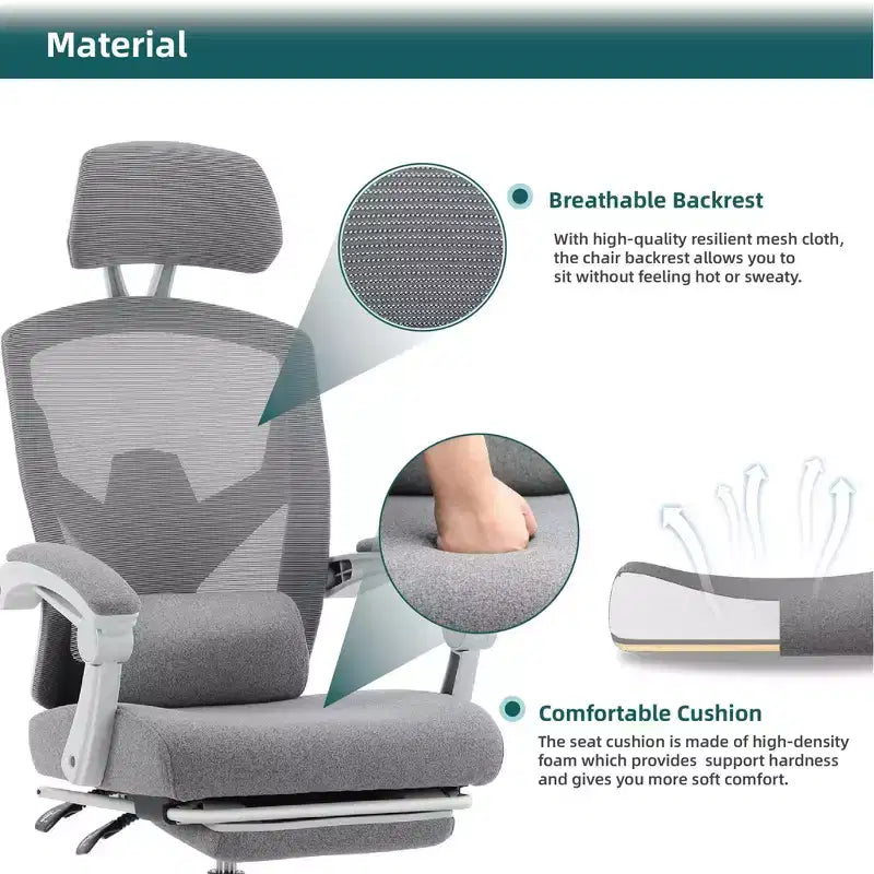 Chaise de bureau ergonomique TUYOHW avec repose-pieds rétractable, chaise de jeu avec coussin de soutien lombaire et accoudoirs rembourrés, chaise pivotante pour le bureau