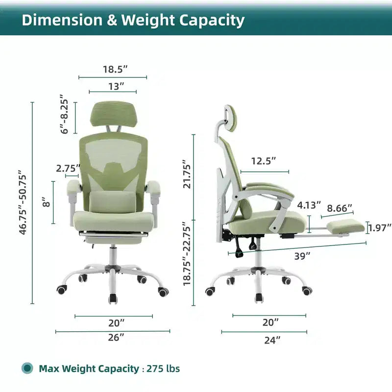 Chaise de bureau ergonomique TUYOHW avec repose-pieds rétractable, chaise de jeu avec coussin de soutien lombaire et accoudoirs rembourrés, chaise pivotante pour le bureau