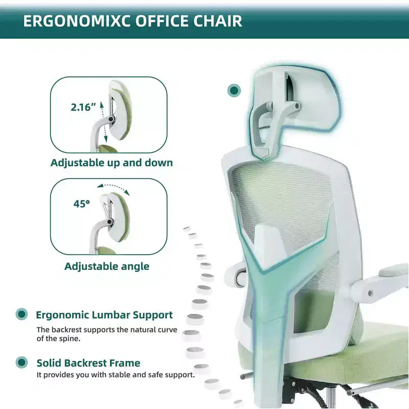Chaise de bureau ergonomique TUYOHW avec repose-pieds rétractable, chaise de jeu avec coussin de soutien lombaire et accoudoirs rembourrés, chaise pivotante pour le bureau