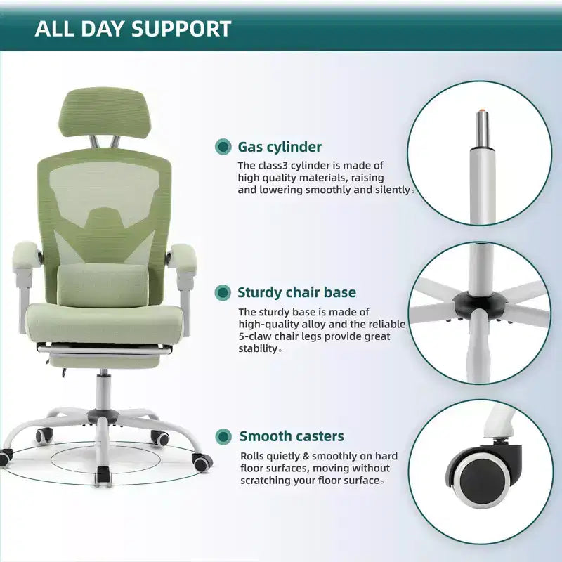 Chaise de bureau ergonomique TUYOHW avec repose-pieds rétractable, chaise de jeu avec coussin de soutien lombaire et accoudoirs rembourrés, chaise pivotante pour le bureau