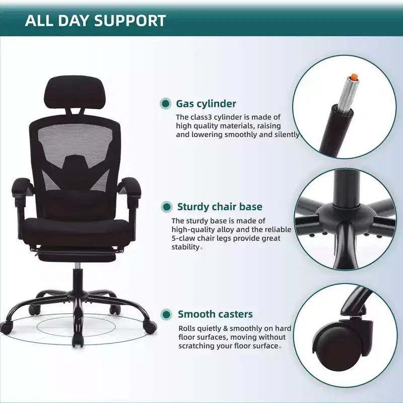 Chaise de bureau ergonomique TUYOHW avec repose-pieds rétractable, chaise de jeu avec coussin de soutien lombaire et accoudoirs rembourrés, chaise pivotante pour le bureau