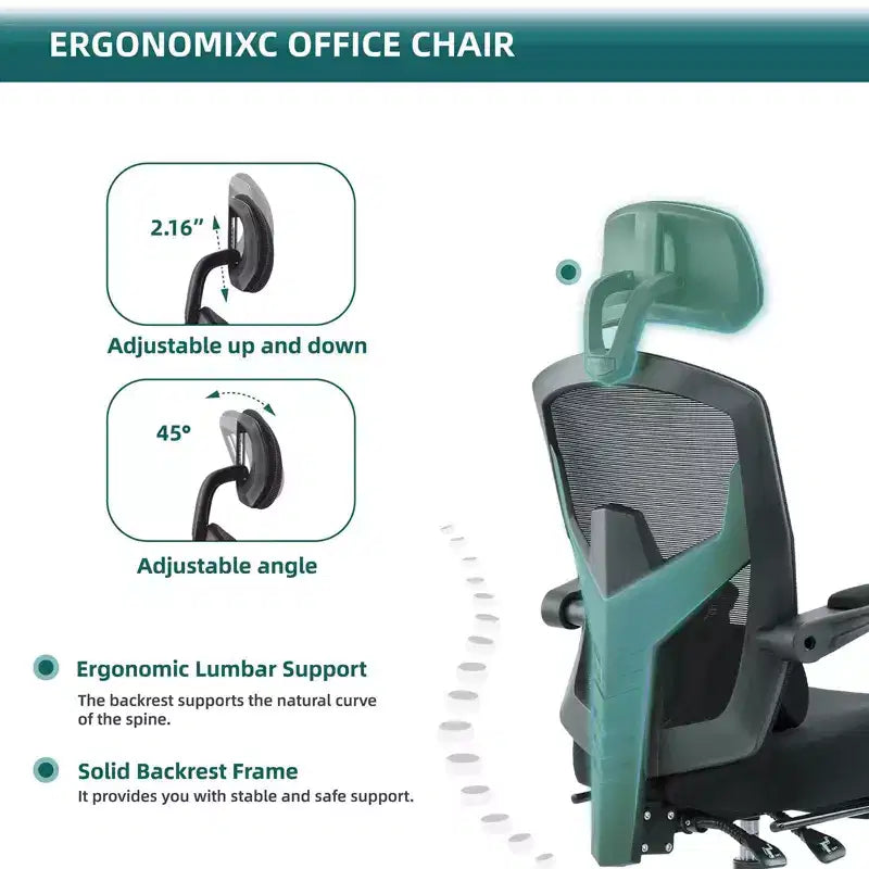 Chaise de bureau ergonomique TUYOHW avec repose-pieds rétractable, chaise de jeu avec coussin de soutien lombaire et accoudoirs rembourrés, chaise pivotante pour le bureau