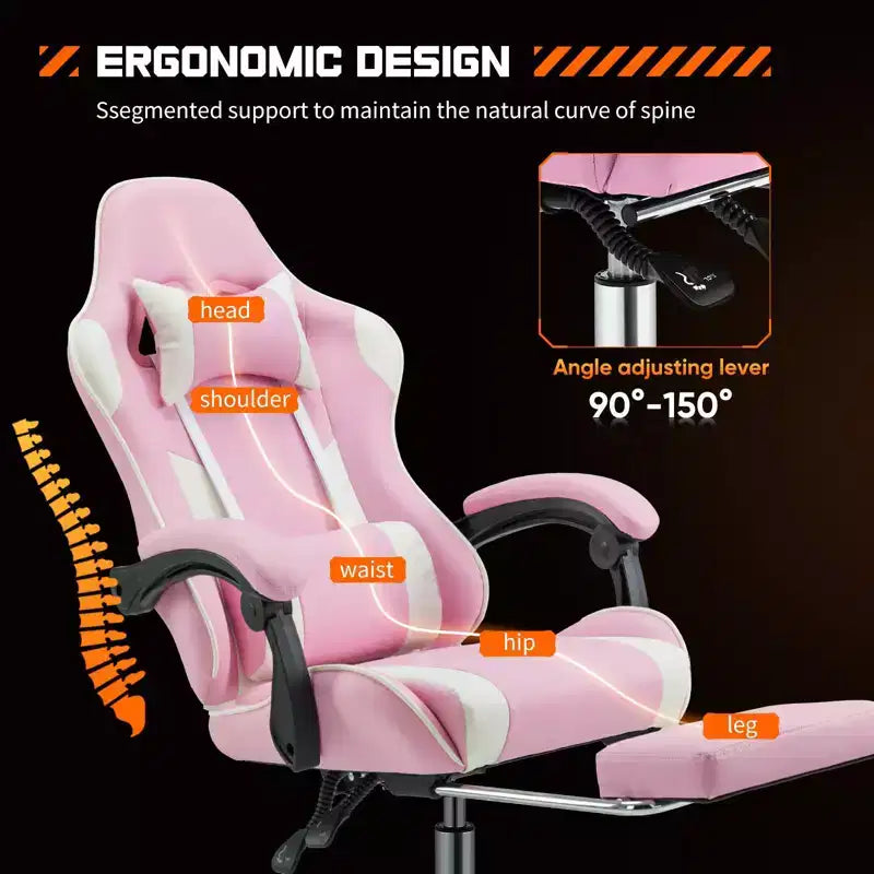 TUYOHW Ergonomic Gaming Chair with Footrest, PU Leather Recliner with Headrest and Fixed Up Armrest, Computer Chair for Study, Office