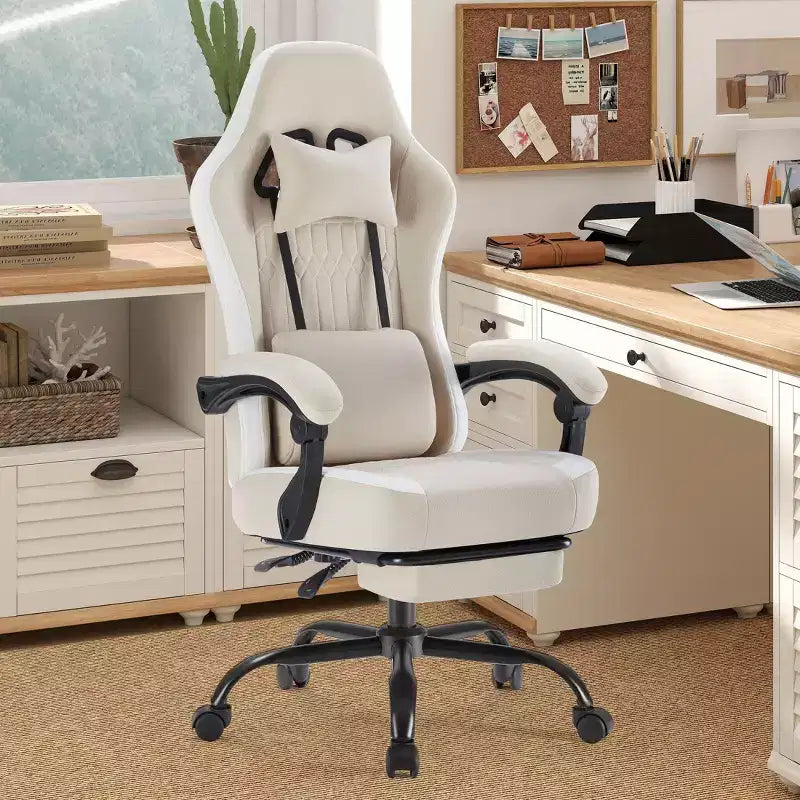 TUYOHW Ergonomic Office Chair with Padding Armrest, Gaming Chair with Lumbar Support, Swivel Rolling Chair with Wheels for Home, Office