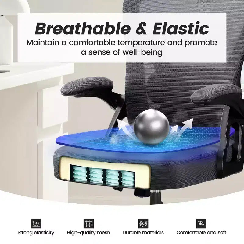 Chaise de bureau ergonomique en maille - Soutien lombaire réglable, accoudoirs, 150 kg, inclinaison 90-120°, noire