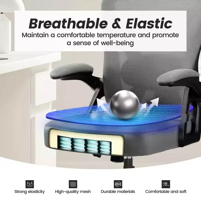 Chaise de bureau ergonomique en maille - Soutien lombaire réglable, accoudoirs, 150 kg, inclinaison 90-120°, noire