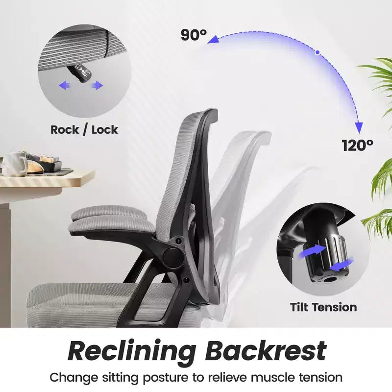 Chaise de bureau ergonomique en maille - Soutien lombaire réglable, accoudoirs, 150 kg, inclinaison 90-120°, noire