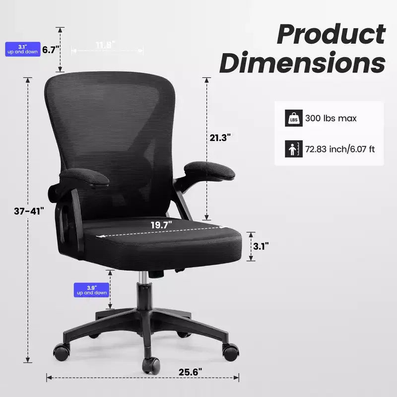 Chaise de bureau ergonomique en maille - Soutien lombaire réglable, accoudoirs, 150 kg, inclinaison 90-120°, noire