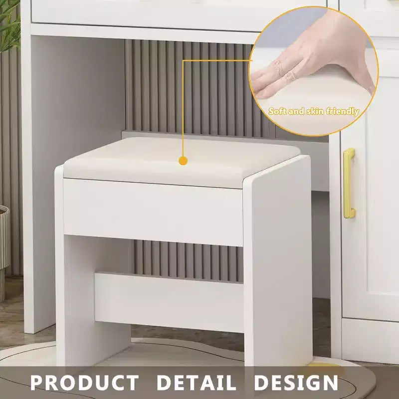 Coiffeuse avec lumières LED et prise de courant - 3 modes d'éclairage, luminosité réglable, tiroirs et étagères de rangement