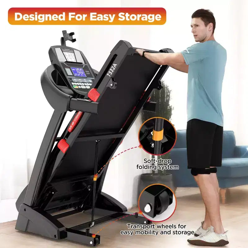 Tapis de course 4,5 CV en liquidation, machine de jogging avec contrôle par application et haut-parleur Bluetooth