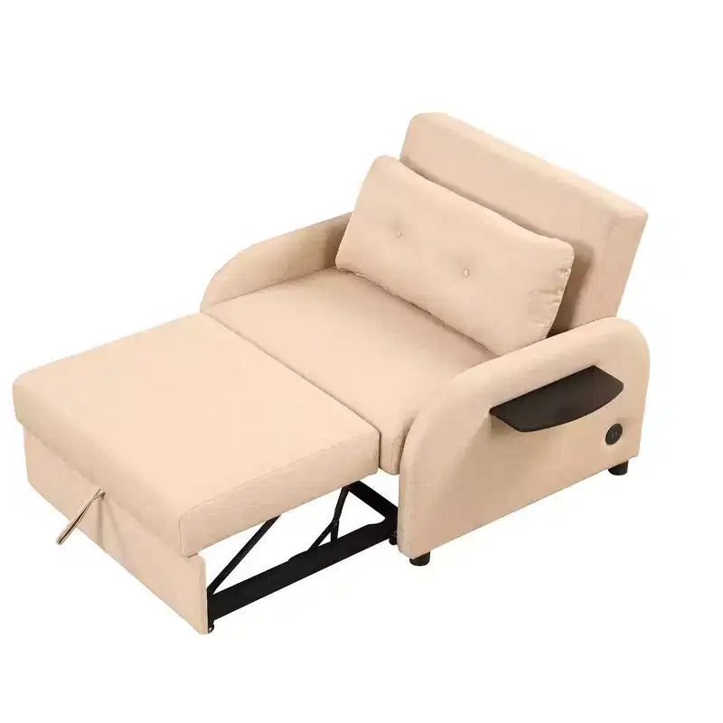 Canapé convertible 3-en-1 avec station de recharge pour salon ou salle de loisirs - Beige