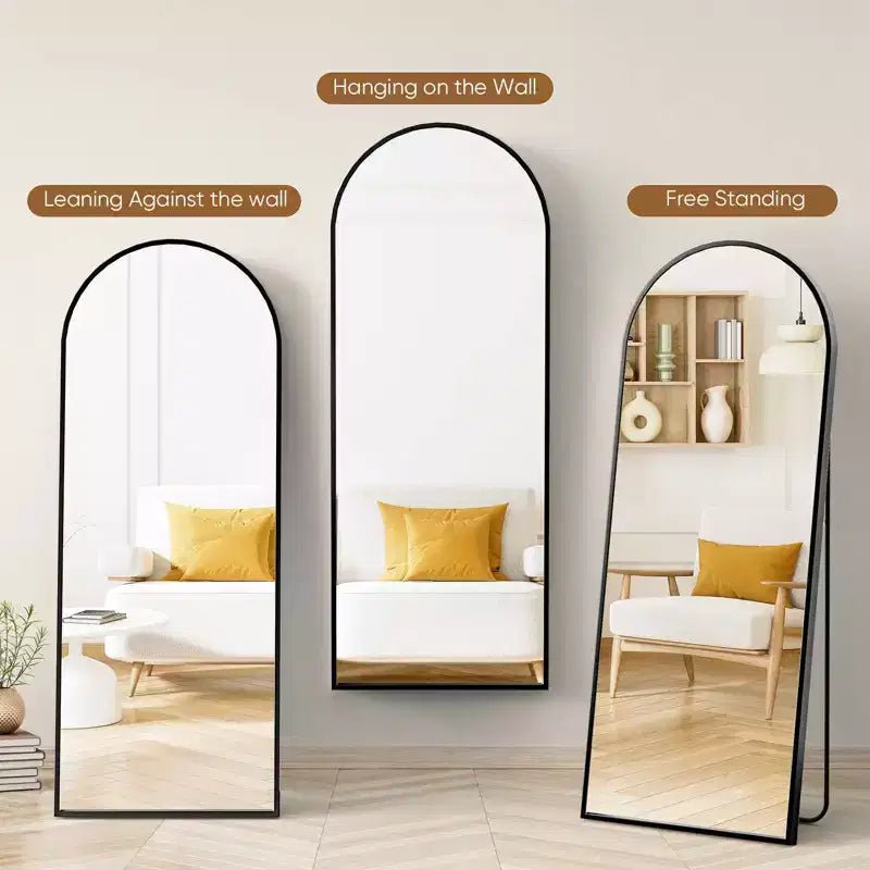 Miroir arqué pleine longueur de 71x26 pouces - Miroir sur pied, à suspendre ou mural pleine longueur