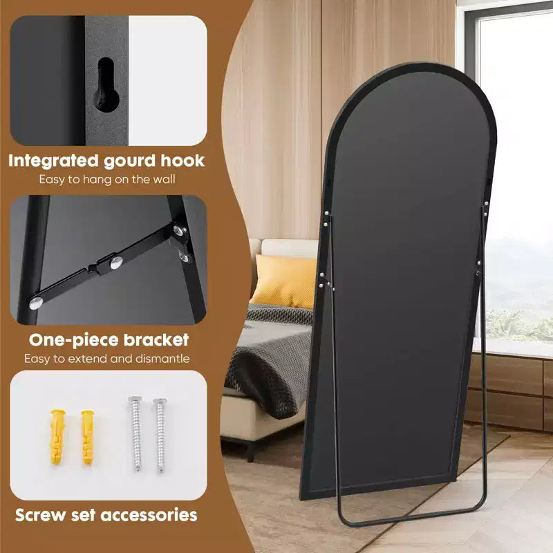 Miroir arqué pleine longueur de 71x26 pouces - Miroir sur pied, à suspendre ou mural pleine longueur