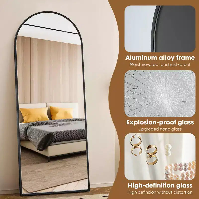 Miroir arqué pleine longueur de 71x26 pouces - Miroir sur pied, à suspendre ou mural pleine longueur