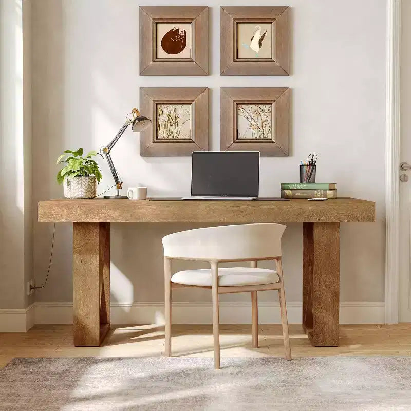 Bureau informatique de 63 pouces - Poste de travail pour l'étude, le jeu et l'écriture, pour la maison ou le bureau, marron
