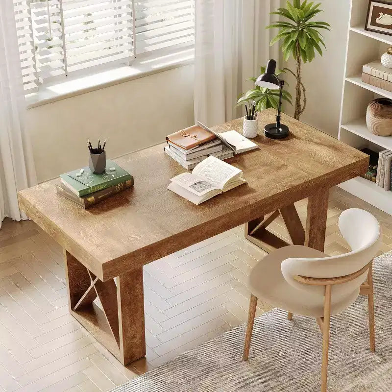 Bureau informatique de 63 pouces - Poste de travail pour l'étude, le jeu et l'écriture, pour la maison ou le bureau, marron
