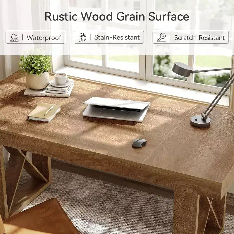 Bureau informatique de 63 pouces - Poste de travail pour l'étude, le jeu et l'écriture, pour la maison ou le bureau, marron
